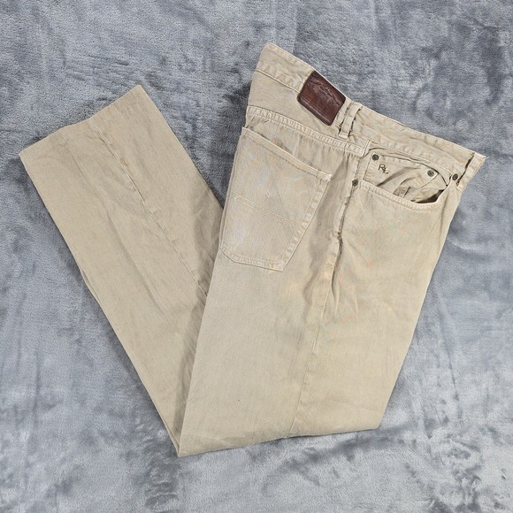 Polo Ralph Lauren Pants Men 34x32 Brown Linen Blend Casual Preppy Summer Flawed* - Picture 1 of 13